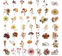 50Pcs Vintage Scrapbook Stickers Natural Flowers Aesthetic Stickers Waterproof Botanical Decorative Stationery Paper for Writing, Craft, Card, Journaling, Album (Yellow)