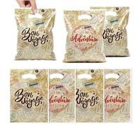 50Pcs Vintage Travel Gift Bags, Beige Postmark Design with "Let the Adventure Begin" & "Bon Voyage", Double-Sided Handled OPP Bags for Travel Themed Parties, Farewell Gifts, Wanderlust Favors 7.1 x