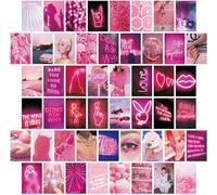 50pcs Wall Collage Kit Pink Aesthetic Pictures for Bedroom - Aesthetic Room Decor for Teen Girls, Wall Art, Indie Room Decor, Vsco Posters Neon Pink Wall Pictures (4x6 Inches)