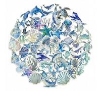 50Pcs Watercolor Ocean Stickers Marine Life Vinyl Stickers for Scrapbooking Waterproof Sea Animal Decals for Laptop Water Bottle Journal DIY Craft Gold Foil Aesthetic Summer Stickers for Kids Adults