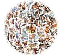 50PCS Watercolour Horse Stickers, Realistic Self-Adhesive Vinyl Decals of Running Horses Pasture Scenes Artistic Portraits Waterproof Sticker Pack for Laptops Water Bottles Scrapbooks Gifts