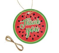 50pcs Watermelon Round Thank You Tags, One in A Melon Gift Tag with String for 1st Birthday Party, Sweet Fruit Thank You Paper Tags for Gender Reveal Party Favors