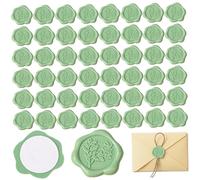 50Pcs Wax Stamp Stickers, Self-Adhesive Elegant Wax Seal, Green Envelope Seal Stickers for Wedding Party, Birthday, Christmas Invitations