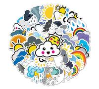 50PCS Weather Theme Stickers, Waterproof Vinyl Decals with Sun Rain Snow Clouds Rainbow Designs for Journals Calendars Scrapbooks Kids DIY Projects