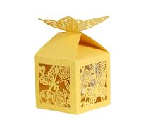 50pcs Wedding Candy Boxes,3D Butterfly Design Luxury Lase Cut Party Wedding Favor Candy Chocolate Boxes Gift Box Table Decorations (Yellow)