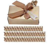 50pcs Wedding Favors Candies Gift Box, Elegant Champagne Color Paper Souvenirs Box with Bowknot and Decoration Bead, Perfect for Wedding Birthday Party Favors, Includes 50 x Paperb (wedding small