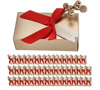 50pcs Wedding Favors Candies Gift Box, Elegant Champagne Color Paper Souvenirs Box with Bowknot and Decoration Bead, Perfect for Wedding Birthday Party Favors, Includes 50 x Paperb (wedding small red