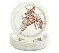 50Pcs Western Cowboy Paper Plates 10" Heavy Duty Disposable Rodeo Dessert Plates Wild West Cowboy Party Decorations for Boys Men Western Themed Birthday First Rodeo Bachelorette Party Supplies