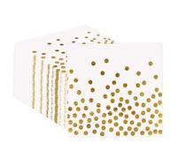 50PCS White and Gold Cocktail Napkins, 3-Ply Disposable Beverage Serviettes with Gold Foil Polka Dot Confetti Folded 6.5 x 6.5 Inches Party Paper Napkins for Birthday Wedding Baby Shower Party Bar