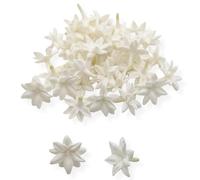 50Pcs White Blooming Jasmine Clay Beads - Handcrafted Pikake Flowers for Hawaiian Lei Making, DIY Jewelry, Earrings & Tropical Crafts
