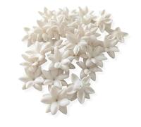 50Pcs White Blooming Jasmine No Stem Clay Beads - Handcrafted Pikake Flowers for Hawaiian Lei Making, DIY Jewelry, Earrings & Tropical Crafts