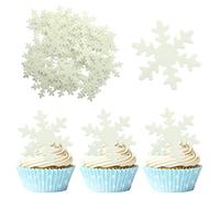 50Pcs White Edible Snowflake Cupcake Toppers Snowflakes Cake Topper Decorations for Christmas Winter Holiday Frozen Theme Babyshower Birthday Wedding Party Supplies