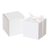 50pcs White Favor Box With 50 Ribbon For Wedding Favor Party Decor 2 inch Square Candy Gift Boxes