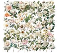 50pcs White Floral Stickers, Vintage Flower Various Styles Reading Sticker, Waterproof Beautiful Flowers Pattern, for IPAD, Laptop, Ebook Readers Cute Booktok Vinyl Decals Water Bottle