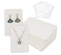 50Pcs White Jewellery Earring Display Card with Transparent Bag Set, 9x6 cm Earring Necklace Packaging Card, Earring White Cardboard Tags Card Holder Storage for Earrings Necklace Jewelry Display