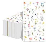 50pcs Wildflower Napkins - Disposable Floral Guest Napkins with Butterfly Decorative Paper Flowers - Perfect for Bathroom, Home, Kitchen, Wedding, Bridal, Baby Shower, Birthday & Tea Party Decorations