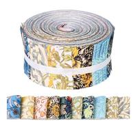 50Pcs William Morris Floral Jelly Fabric Strips Roll for Quilting Crafting Spring Summer Floral Precut Patchwork for Sewing DIY Crafts 2.55 Inch Polyester Fabric Bundles
