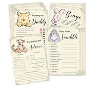 50pcs Winnie Baby Shower Activity Cards, Cute Animal Guessing Game Cards, Includes Baby Words Scrabble Bingo Game etc, Party Supplies for Baby Shower
