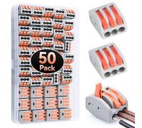 50pcs Wire Connectors, Preciva Electrical ConnectorBlocks, 3-Way Compact Cable Lever Nut Assortment Conductor, Terminal Block Quick Spring Connector with Clamp 3-Port (50PCS)