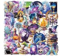 50pcs Witch Stickers Set, Magic Holographic Transparent Vinyl Stickers for Scrapbooking, Journals, Laptop, Water Bottle, Skateboard, Aesthetic Decorative Stickers for Crafts and Stationery