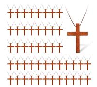 50PCS Wood Cross Necklace Bulk Set, Natural Wooden Cross Pendant with Cord for Men Women, Religious Crosses for Church Groups, Bible Study Gifts