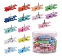 50Pcs Wooden Clips Push Pins Tacks for Cork Board Artwork for Crafts Arts Projects Photo Supplies(Colorful)