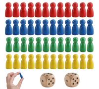 50pcs Wooden Pawns, Board Game Pieces Multicolor Pawns Board Game Pawns Replacement, with 2 Wooden Dice, for Tabletop Markers Chess Playing Pieces Flight Chess and Other Gaming Accessories
