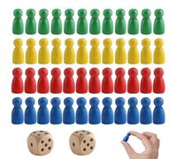 50Pcs Wooden Pawns Board Game Pieces with Dice and Pawns Wooden Stereoscopic Flying Chess Multicolor Pawns Board Ultimate Game for Family Fun Tabletop Markers Chess Playing Pieces
