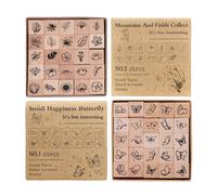 50Pcs Wooden Rubber Stamp Set with Butterfly Plant and Flower Stamp, Rubber Stamps for Crafting Art Creation Diary and Card Making Scrapbooks