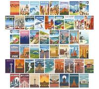 50PCS World Landmark Postcards, Vintage Travel Postcard Set, World Famous City Retro Travel Postcards, World Landmark Post Cards for Travelers, Collectors, Wall Decor, Scrapbooking