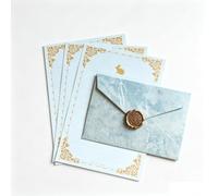 50pcs Writing Paper and Envelopes Set, Sky Blue Gold Embossed Letter Set with Wax Seal