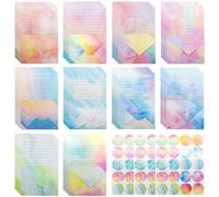 50pcs Writing Stationery Papers 50pcs Envelopes with 60Pcs Sealing Sticker, 10 Patterns Lined Letter Papers with Envelopes for Office Home School Invitation Congratulations Card (Gradient Watercolor)
