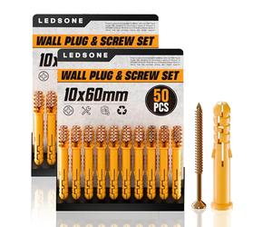 50pcs X 2Pack Screws And Wall Plugs Set,10 x 60mm Set Anchor Bolts,Heavy Duty Raw plug (M6/8/10),Fasteners For Brick,Masonry,Plasterboard Fixings,Tv Bracket,Plaster