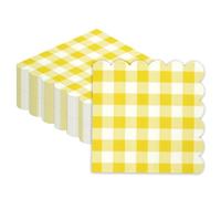 50PCS Yellow Checkered Paper Napkins,Gingham Luncheon Napkins Scalloped Cocktail Napkins for Restaurant, Bar, Picnic, Tea, Birthday Party, Table Decorations