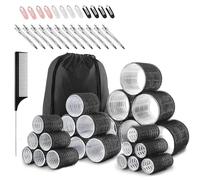 50piece hair rollers of self-grip for long, medium, & short hair (6 jumbo, 6 large, 6 medium, and 6 small rollers plus 1 storage bag) and 24 pieces of hair clips in four sizes(60, 45, 36,and 25 mm)