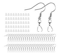 50Pieces Fish Hook Ear Wires, Earring Making Kit, Pinch Bail Earrings Hooks, Stainless Steel Earrings Hook with 50pcs Silicone Ear Backs for DIY Jewelry Making (Silver)
