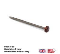 50Pk Upvc Panel Pins 40mm Poly Top Pins Nails Plastic Headed Fascia Fixings Roofing Nails Brown
