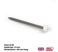50Pk Upvc Panel Pins 40mm Poly Top Pins Nails Plastic Headed Fascia Fixings Roofing Nails White