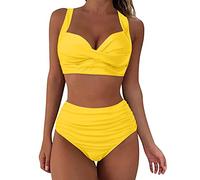 50s Bikini Set Sale, High Waisted Tankini Sets, Halter Neck 3 Piece Swimwear for Women Halter Swim Tops Briefs Trunk Sets Gifts for Mum Lightning Deals of The Day