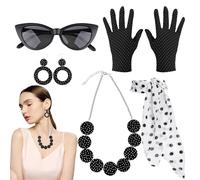 50s Costume Accessories for Women | Polka Dots Headband Necklace for Women - Party Outfits Retro Outfits for Disco Party Festival
