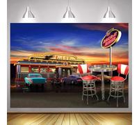 50's Diner Rock Roll 1950s Route 66 Gas Station Photography Backdrop 50s Restaurant Theme Birthday Party Decor Banner