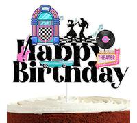 50s Disco Happy Birthday Cake Topper for Kid Adult 1950s Diner Rock and Roll Hop Party Supplies Retro Car Cake Decorations