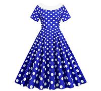 50s Dress Women 1950s Vintage Retro Rockabilly Dress Lapel V-Neck Slim A-line 50s 60s Pinup Audrey Hepburn Style Polka Dot Swing Dresses Summer Casual Pageant Party Cocktail Evening Gown