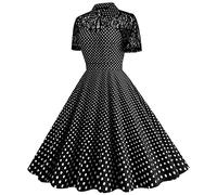 50s Dress Women 1950s Vintage Retro Rockabilly Dress Lapel V-Neck Slim A-line 50s 60s Pinup Audrey Hepburn Style Polka Dot Swing Dresses Summer Casual Pageant Party Cocktail Evening Gown