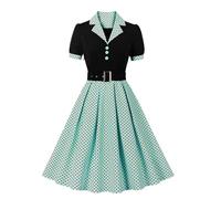 50s Dress Women 1950s Vintage Retro Rockabilly Dress Lapel V-Neck Slim A-line 50s 60s Pinup Audrey Hepburn Style Polka Dot Swing Dresses Summer Casual Pageant Party Cocktail Evening Gown