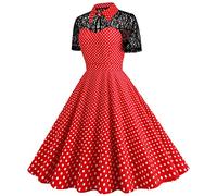 50s Dress Women 1950s Vintage Retro Rockabilly Dress Lapel V-Neck Slim A-line 50s 60s Pinup Audrey Hepburn Style Polka Dot Swing Dresses Summer Casual Pageant Party Cocktail Evening Gown