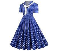50s Dress Women 1950s Vintage Retro Rockabilly Dress Lapel V-Neck Slim A-line 50s 60s Pinup Audrey Hepburn Style Polka Dot Swing Dresses Summer Casual Pageant Party Cocktail Evening Gown