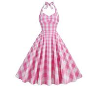 50s Dresses for Women Rockabilly Audrey Hepburn Style Sleeveless Plaid Summer A Line Swing Midi Dress Cocktail Party Evening Prom Gown UK 1230670 XL