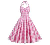 50s Dresses for Women Vintage Pink Gingham Dress Pinup Polka Dot Halter Cocktail Swing Dress 1950s Rockabilly Audrey Hepburn Prom Tea Party Dress/Fancy Dresses Halloween Costumes