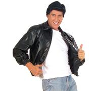 50s Mens Black Jacket Leatherlook Accessory for Fancy Dress